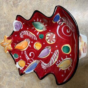 Ceramic Christmas/Holiday Candy Dish, Clay Art, Navidad Hand Painted StoneLite